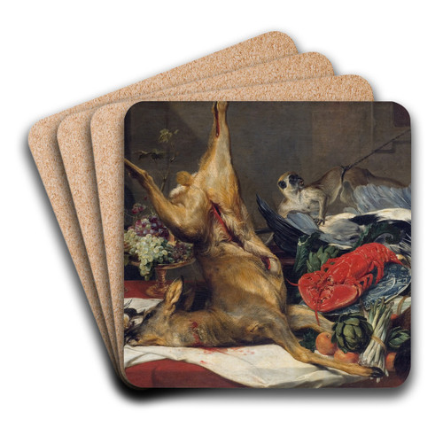 Still Life with Dead Game, a Monkey, a Parrot, and a Dog by Frans Snyders Art Drink Coaster set Still Life with Dead Game, a Monkey, a Parrot, and a Dog by Frans Snyders Art Drink Coaster set