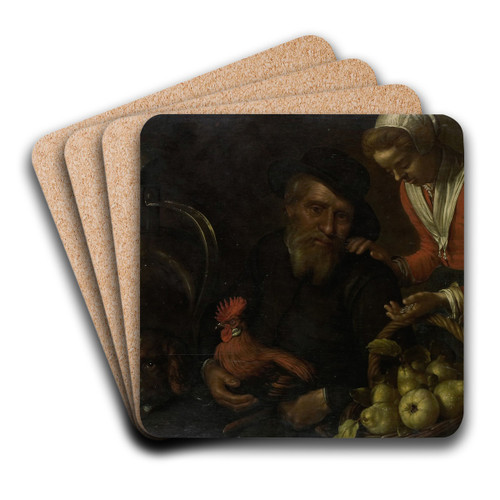 The Poultry Seller by Cornelis Jacobsz. Delff Art Drink Coaster set