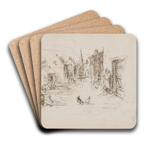 Dorpsstraat met figuren by Marius Bauer Art Drink Coaster set