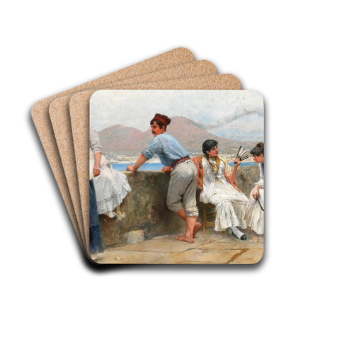 The Pier of Naples, with Vesuvius in the Background by Paul Wilhelm Keller-Reutlingen Drink Coasters - set of 4 The Pier of Naples, with Vesuvius in the Background by Paul Wilhelm Keller-Reutlingen Drink Coasters - set of 4