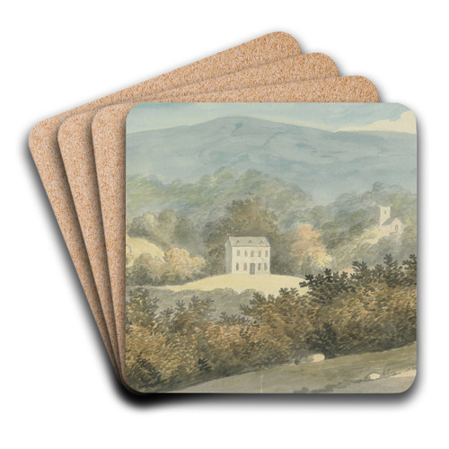 Hilly Landscape with House by Edward Francis Burney Art Drink Coaster set
