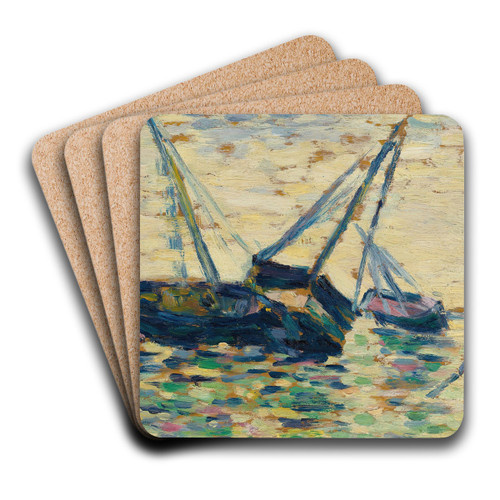 Trois Bateaux Et Un Marin (tude Pour L'chouage  Grandcamp) by Georges Seurat Art Drink Coaster set