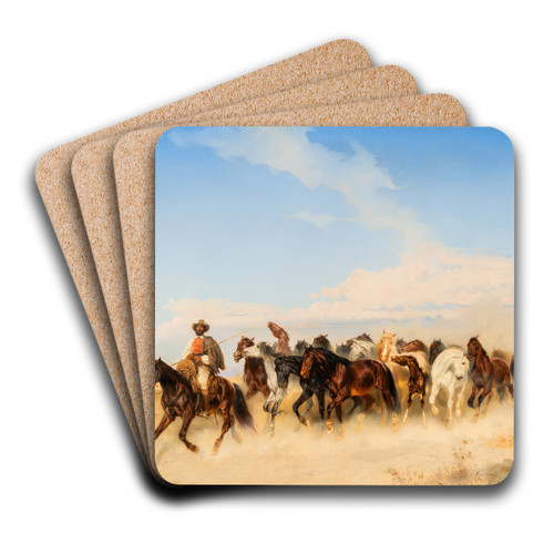 Horses at the Campagna by Carl Wahlbom Art Drink Coaster set