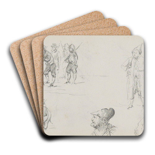 Studieblad, onder andere met militairen by Marius Bauer Art Drink Coaster set