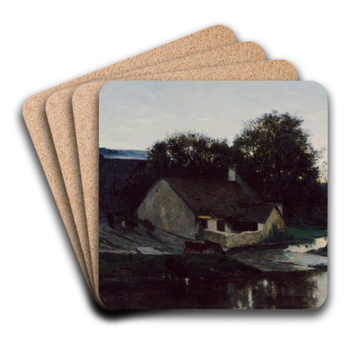 The Hamlet of Optevoz by Charles Franois Daubigny Art Drink Coaster set