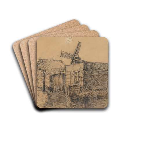 Dorpspad met molen by Theo Nieuwenhuis Drink Coasters - set of 4 Dorpspad met molen by Theo Nieuwenhuis Drink Coasters - set of 4