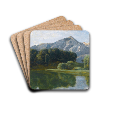 Un Lac De L'oberland by Jean-Baptiste-Camille Corot Drink Coasters - set of 4 Un Lac De L'oberland by Jean-Baptiste-Camille Corot Drink Coasters - set of 4