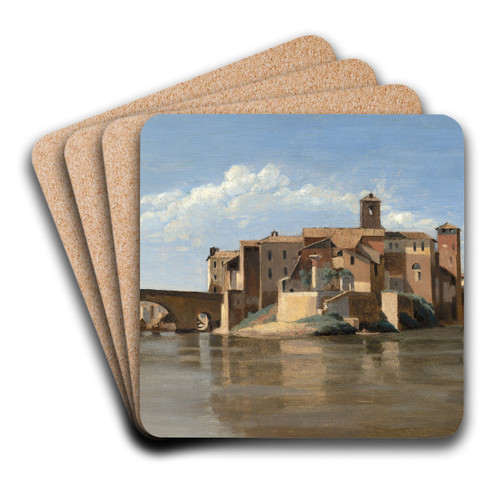 The Island and Bridge of San Bartolomeo,Rome by Jean-Baptiste-Camille Corot Art Drink Coaster set The Island and Bridge of San Bartolomeo,Rome by Jean-Baptiste-Camille Corot Art Drink Coaster set