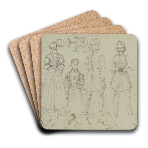 Study sheet; Fashion figures by Ferdinand Fellner Art Drink Coaster set