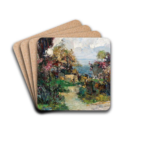 A Southern Landscape with Sea View by Leontine von Littrow Drink Coasters - set of 4 A Southern Landscape with Sea View by Leontine von Littrow Drink Coasters - set of 4