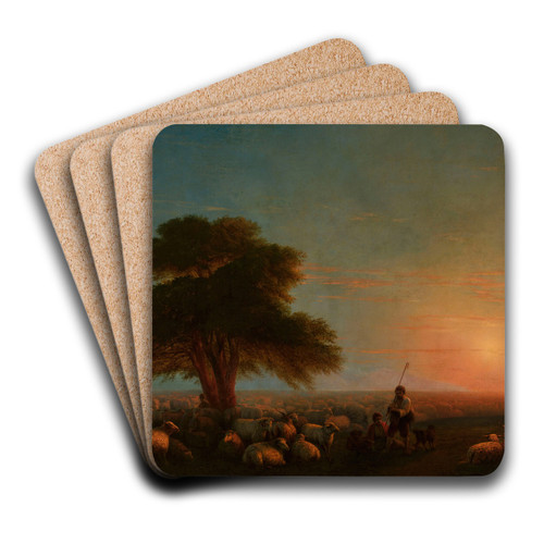 Shepherds with a flock of sheep by Ivan Konstantinovich Aivazovsky Art Drink Coaster set Shepherds with a flock of sheep by Ivan Konstantinovich Aivazovsky Art Drink Coaster set