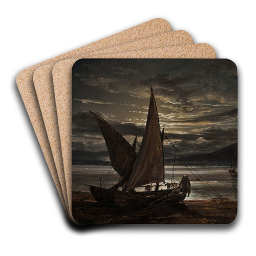 Vesuvius In Eruption. Moonlight by Johan Christian Dahl Art Drink Coaster set