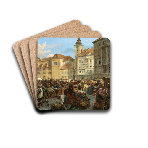 Vienna, a view of the market on Freyung by Alois Schnn Drink Coasters - set of 4