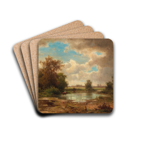 Open Landscape With Pond by Adolf Chwala Drink Coasters - set of 4