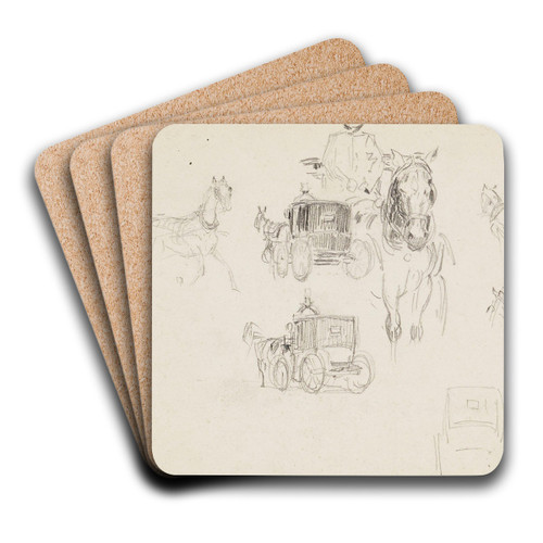 Fiacres et omnibus by Frdric Houbron Art Drink Coaster set Fiacres et omnibus by Frdric Houbron Art Drink Coaster set