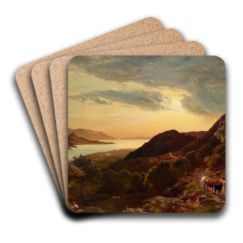 Sunset over the estuary by Sidney Richard Percy Art Drink Coaster set Sunset over the estuary by Sidney Richard Percy Art Drink Coaster set