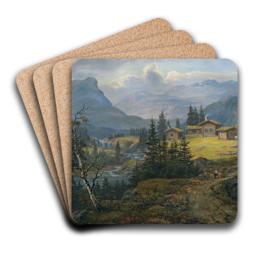 View Of ylo Farm, Valdres by Johan Christian Dahl Art Drink Coaster set
