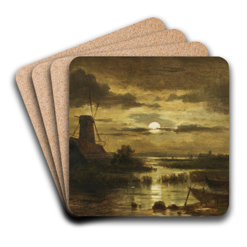 Mhle im Mondschein by Adolf Chwala Art Drink Coaster set Mhle im Mondschein by Adolf Chwala Art Drink Coaster set