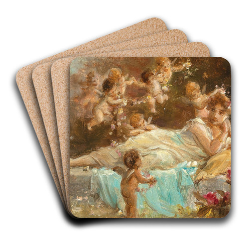 A Reclining Young Lady with Putti by Hans Zatzka Art Drink Coaster set