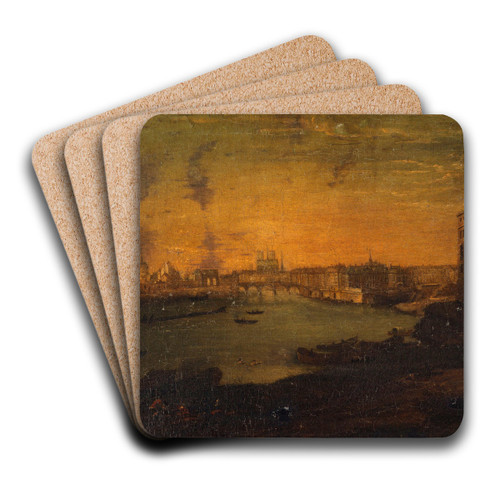 Vue de l'le Saint-Louis et de l'le de la Cit, depuis la pointe de l'Arsenal by Le Roux Art Drink Coaster set Vue de l'le Saint-Louis et de l'le de la Cit, depuis la pointe de l'Arsenal by Le Roux Art Drink Coaster set