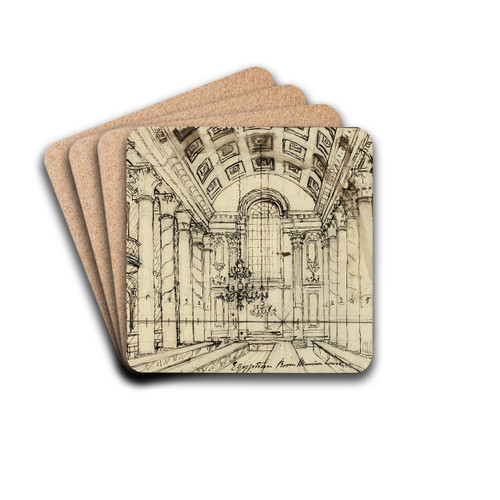 Study for Egyptian Hall Mansion House, from Microcosm of London by Augustus Charles Pugin Drink Coasters - set of 4