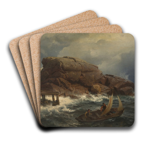 A Norwegian Seaport by Hans Gude Art Drink Coaster set