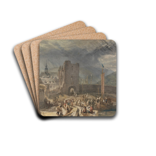 A View of Boppart, with Figures on the River Bank by Joseph Mallord William Turner Drink Coasters - set of 4
