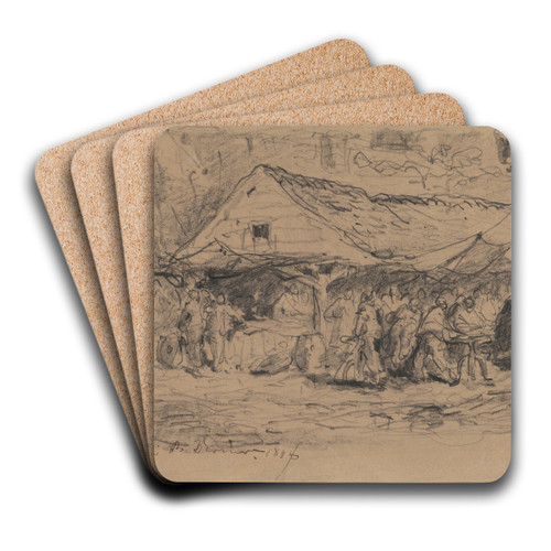 The Old Fishmarket in Antwerp by Henri Franois Schaefels Art Drink Coaster set The Old Fishmarket in Antwerp by Henri Franois Schaefels Art Drink Coaster set