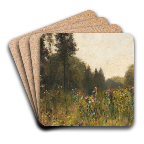 Waldlichtung mit Reh by Ludwig Gustav Voltz Art Drink Coaster set