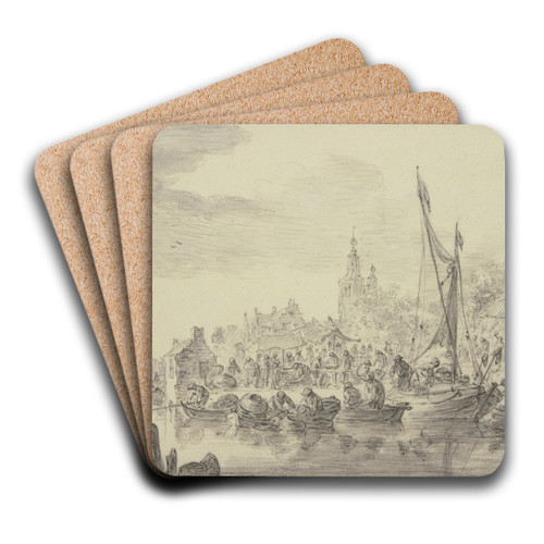 Market at the riverside by Jan van Goyen Art Drink Coaster set