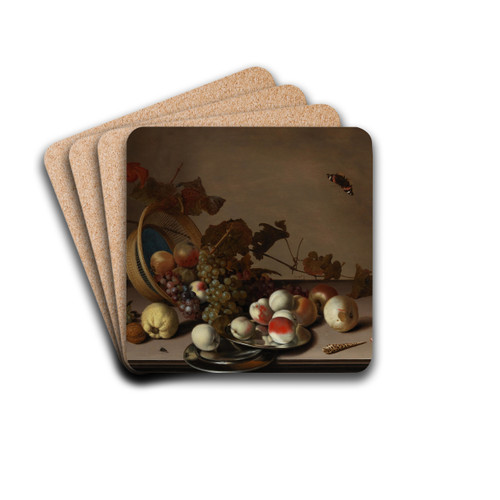 A fruit still life with a wicker basket, shells and a butterfly by Balthasar van der Ast Drink Coasters - set of 4 A fruit still life with a wicker basket, shells and a butterfly by Balthasar van der Ast Drink Coasters - set of 4