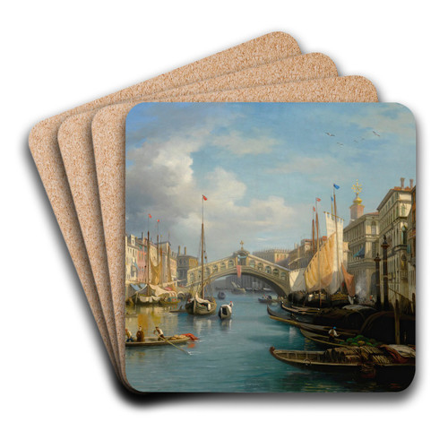 Venice, A View Of The The Grand Canal And The Rialto Bridge From The South by Carlo Grubacs Art Drink Coaster set