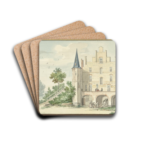 Het kasteel en school te Wouw by Aert Schouman Drink Coasters - set of 4 Het kasteel en school te Wouw by Aert Schouman Drink Coasters - set of 4