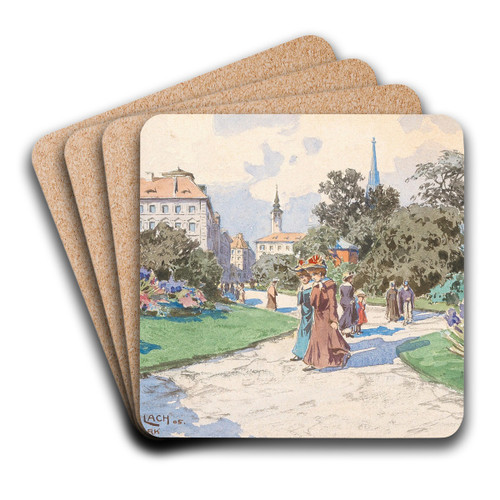 A walk in Viennas Stadtpark by Fritz Lach Art Drink Coaster set