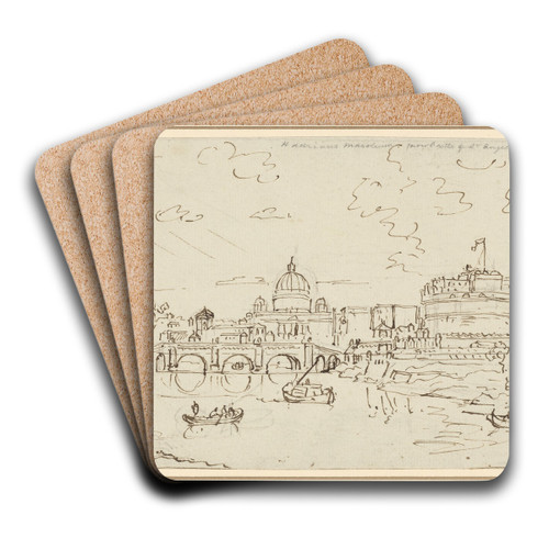 The Tiber with Saint Peter's and the Castel S. Angelo (recto) by William Marlow Art Drink Coaster set