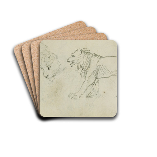 Lion walking, head of a lioness by Thodore Gricault Drink Coasters - set of 4