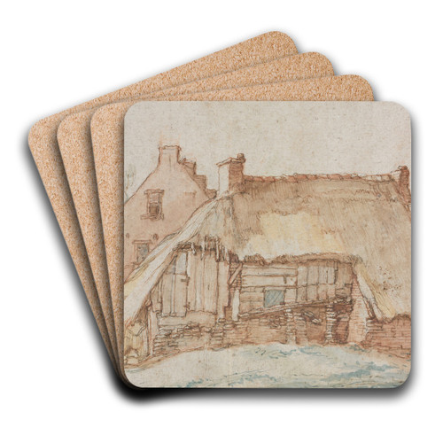 Peasant's Cottage (recto) by Abraham Bloemaert Art Drink Coaster set