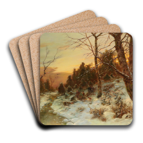 Woodworkers In A Winter Woodland by Dsir Thomassin Art Drink Coaster set