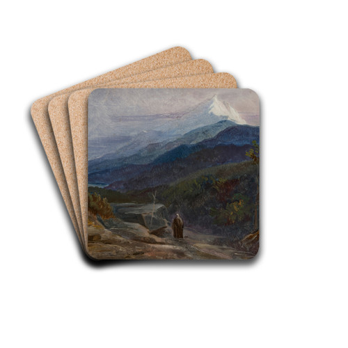 View of Mount Athos, Greece by Edward Lear Drink Coasters - set of 4 View of Mount Athos, Greece by Edward Lear Drink Coasters - set of 4