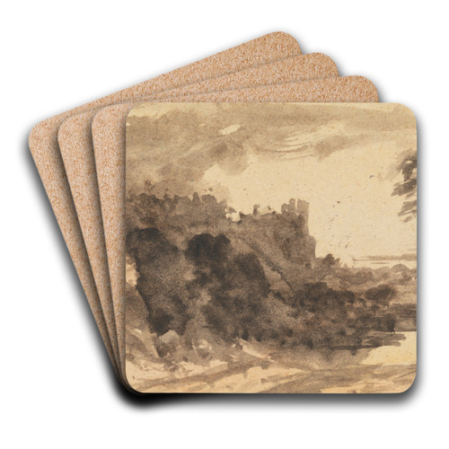 Romatic Landscape with a Castle and a Tree on the Right by John Varley Art Drink Coaster set