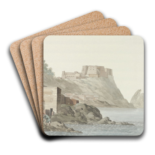 Rots en stad Scilla in de regio Calabri aan de oostkust by Abraham-Louis-Rodolphe Ducros Art Drink Coaster set