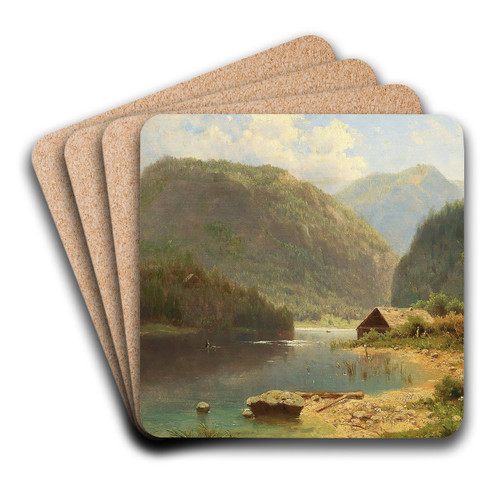 A hut on the lakeside by Adolf Chwala Art Drink Coaster set