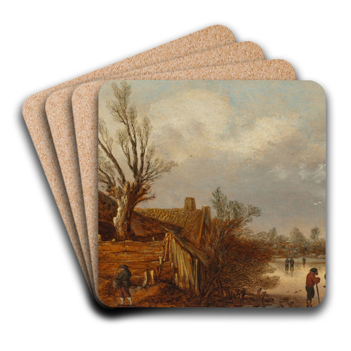 Cottages and Frozen River by Esaias van de Velde Art Drink Coaster set