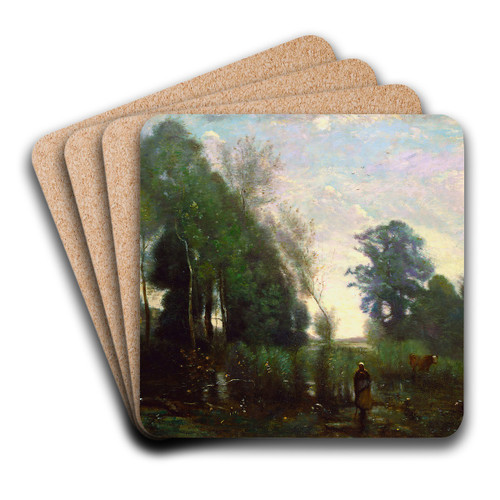 Misty Morning by Jean-Baptiste-Camille Corot Art Drink Coaster set