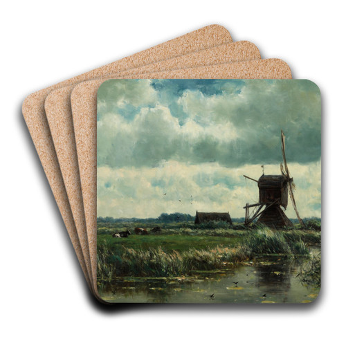 Polder landscape with windmill near Abcoude by Willem Roelofs Art Drink Coaster set Polder landscape with windmill near Abcoude by Willem Roelofs Art Drink Coaster set
