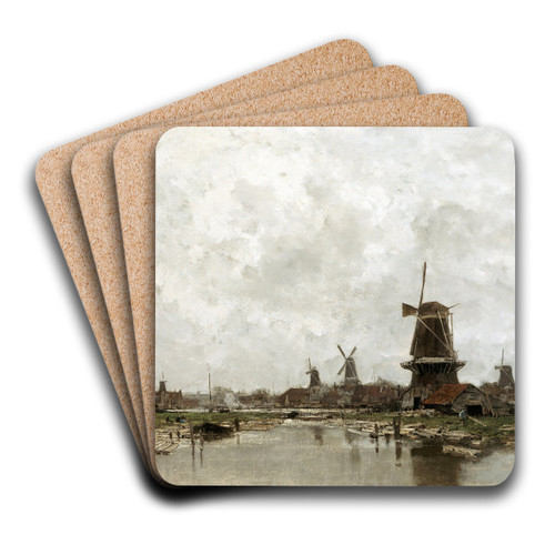 The Five Windmills by Jacob Maris Art Drink Coaster set
