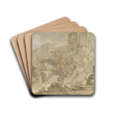 The Fountain of Rome at the Villa d'Este, Tivoli by Charles-Joseph Natoire Drink Coasters - set of 4