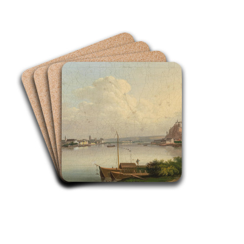 View of Koblenz with Fortress Ehrenbreitstein by Conrad Zick Drink Coasters - set of 4 View of Koblenz with Fortress Ehrenbreitstein by Conrad Zick Drink Coasters - set of 4