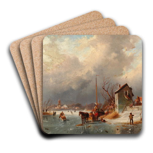 Canal Landscape in Winter by Elias Pieter van Bommel Art Drink Coaster set