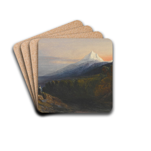 A View Of Mount Athos And The Pantokrator Monastery, Greece by Edward Lear Drink Coasters - set of 4 A View Of Mount Athos And The Pantokrator Monastery, Greece by Edward Lear Drink Coasters - set of 4